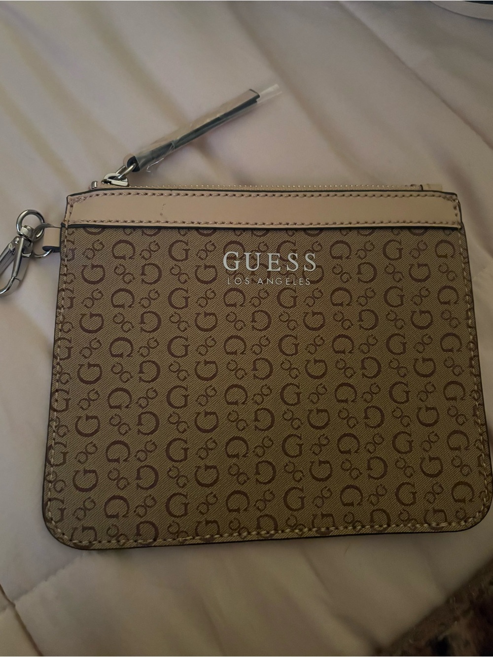 Guess Beige and Brown Monogram Pouch